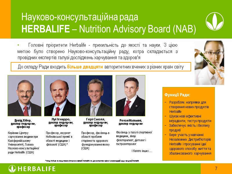 Науково-консультаційна рада  HERBALIFE – Nutrition Advisory Board (NAB)     